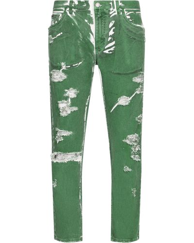 Dolce & Gabbana Loose-Fit-Jeans aus Stretchgewebe mit Overdye-Effekt und Abrieben - Grün