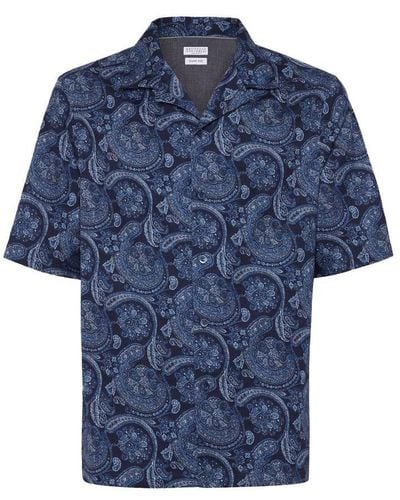 Brunello Cucinelli Cotton Paisley Shirt - Blue