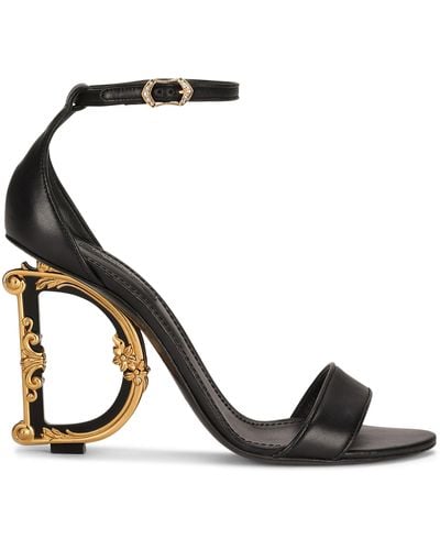 Dolce & Gabbana Nappa leather sandals with baroque DG detail - Noir