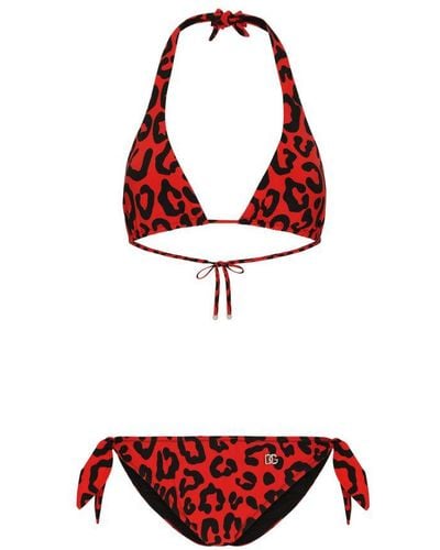 Dolce & Gabbana Leopard-print Bikini Set - Red