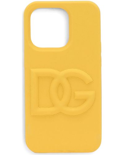 Dolce & Gabbana Coque pour iPhone 14 Pro en caoutchouc avec marque - Jaune