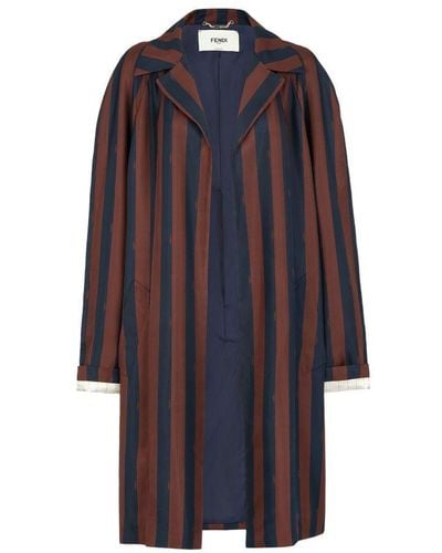 Fendi Midi Overcoat With Lapel Collar - Blue