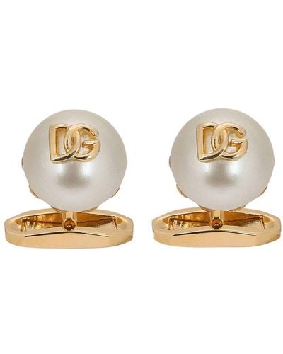 Dolce & Gabbana Cufflinks With Pearl And Dg Logo - Black