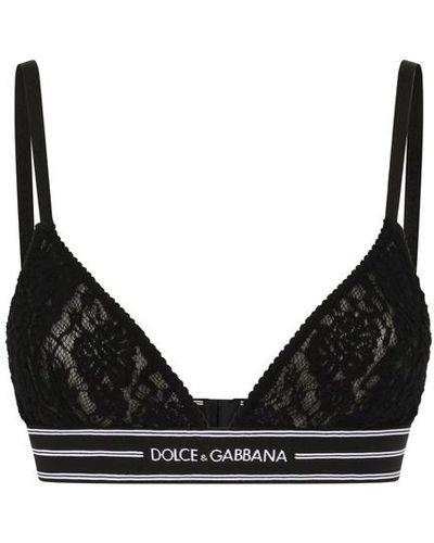 Dolce & Gabbana Bügelloser BH aus Spitze mit Logo-Gummiband - Schwarz