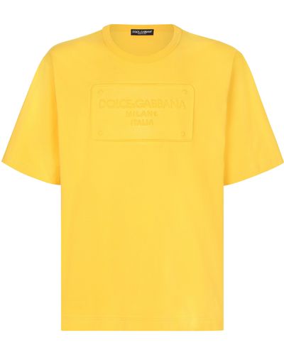 Dolce & Gabbana Baumwoll-T-Shirt mit geprägtem Logo - Gelb