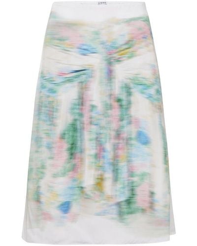 Loewe Blurred Print Skirt In White - Blue