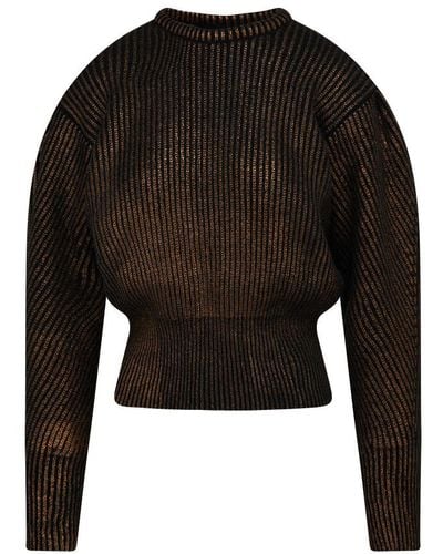Rochas Lame' Crewneck With Puff Sleeves - Black