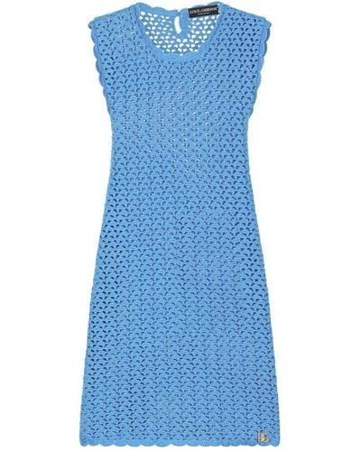 Dolce & Gabbana Crochet Sleeveless Short Dress - Blue