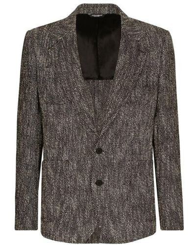 Dolce & Gabbana Herringbone Tweed Cotton And Wool Single-breasted Jacket - Multicolour