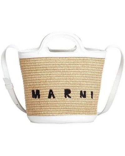 Marni Tropicalia Summer Bag Tropicalia Micro Bags Marni Beige And Lily  Tropicalia Bag In Raffia With Handles, Shoulder Strap And Fabric Lining