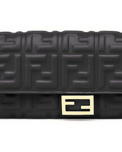 Fendi Baguette Continental Wallet With Chain - Black