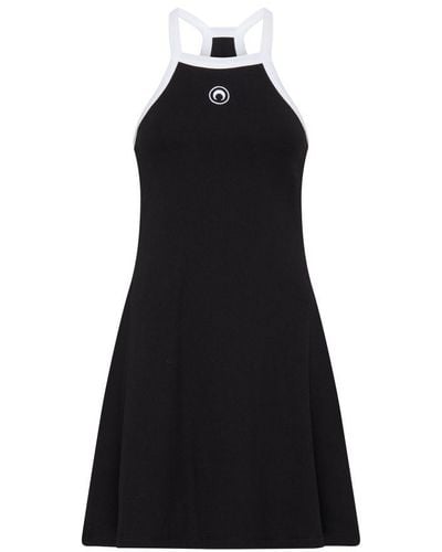 Marine Serre Organic Cotton Rib 2X2 Flared Dress - Black