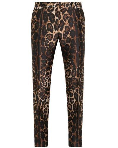 Dolce & Gabbana Jacquard Trousers With Leopard Design - Black