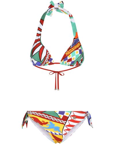 Dolce & Gabbana Triangel-Bikini mit Carretto-Print - Rot