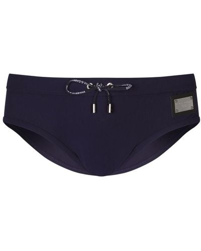 Dolce & Gabbana Swim Briefs With High-Cut Leg And Branded Plate - Blue
