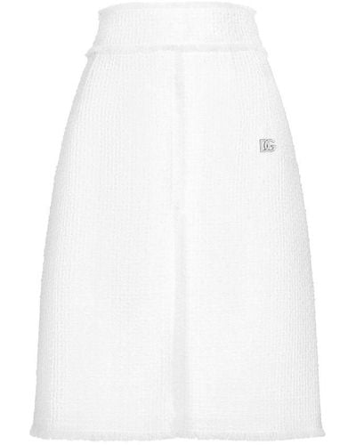 Dolce & Gabbana Raschel Tweed Midi Skirt - White