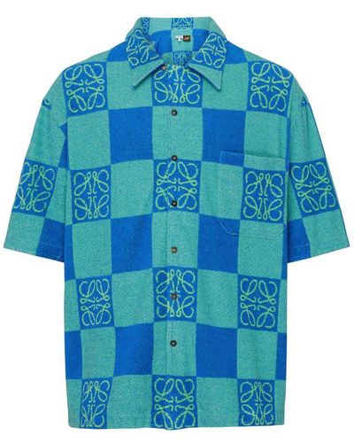 Loewe Anagram Short-Sleeve Check Shirt - Blue