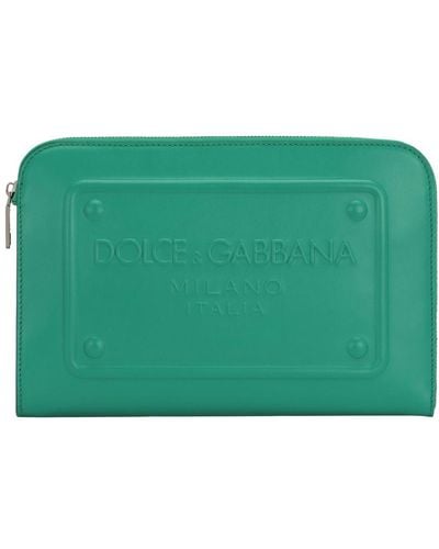 Dolce & Gabbana Small Calfskin Pouch With Logo - Green
