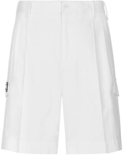 Dolce & Gabbana Cotton Gabardine Cargo Bermuda Shorts With Logo Plaque - White
