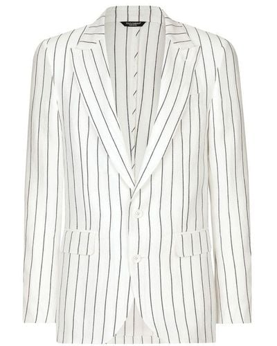 Dolce & Gabbana Single-breasted Linen Jacket - White