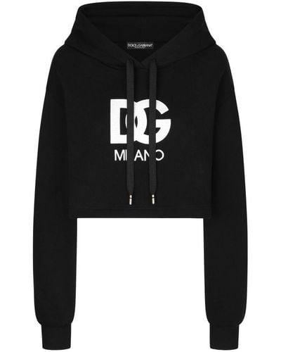 Dolce & Gabbana Cropped Hoodie With Embroidery - Black
