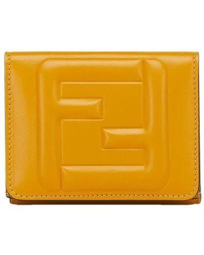 Fendi Ff Cube Micro Trifold Wallet - Yellow