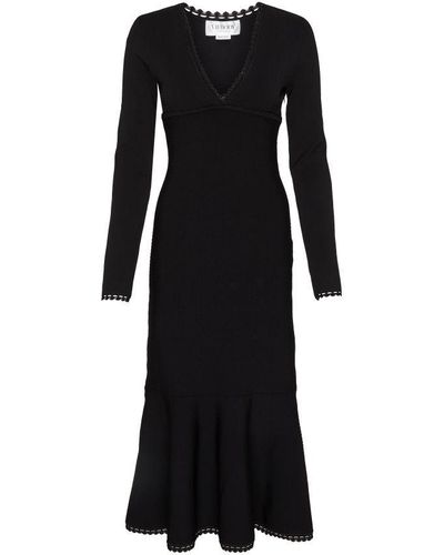 Victoria Beckham Long Sleeve V Neck Dress - Black