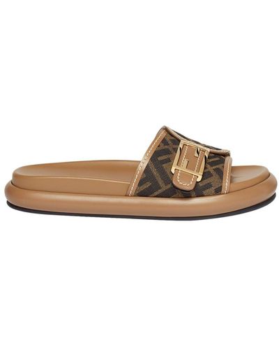 Fendi Feel Ff Leather-trim Sandal - Brown