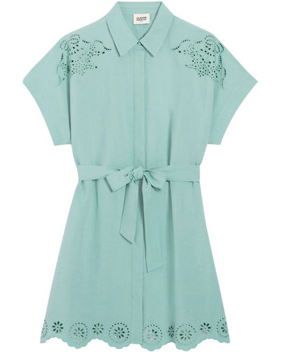 Claudie Pierlot Robe chemise avec broderie anglaise - Vert