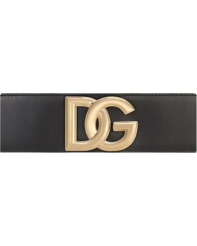 Dolce & Gabbana Gürtel aus Stretchband und Lux-Leder mit DG-Logo - Schwarz