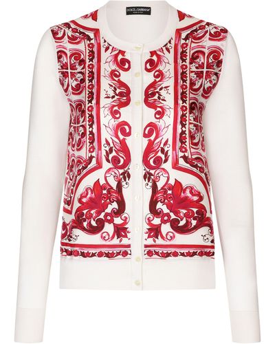 Dolce & Gabbana Cardigan aus Seide und Twill mit Majolika-Print - Rot