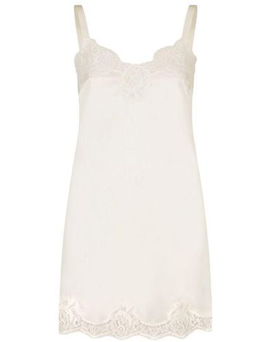 Dolce & Gabbana Satin Lingerie-Style Slip With Lace Detailing - White