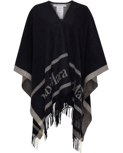 Max Mara Poncho Hilde en laine avec logo - Noir