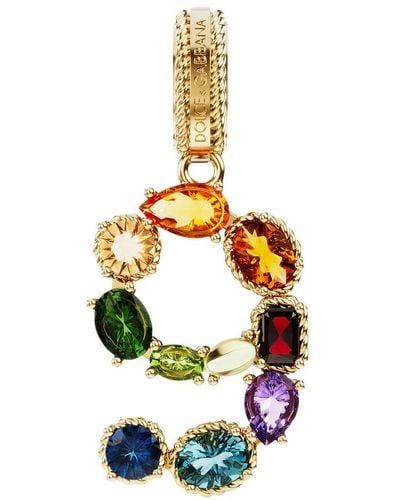 Dolce & Gabbana 18 Kt Yellow Gold Rainbow Pendant With Multicolor Finegemstones Representing Number 9 - Metallic