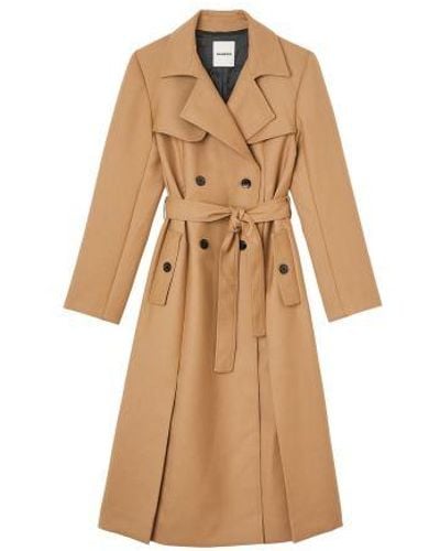 Sandro Long Trench-style Coat - Natural