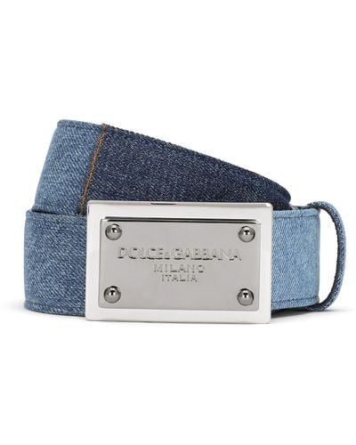 Dolce & Gabbana Gürtel aus Patchwork-Denim mit Logo-Tag - Blau
