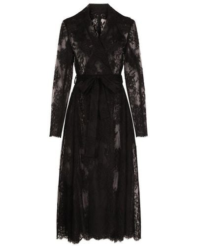 Dolce & Gabbana Chantilly Lace Coat With Belt - Black