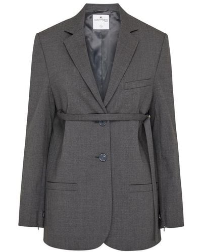 Courreges Strap Wool Tailored Jacket - Grey