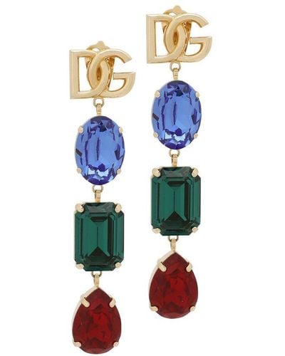 Dolce & Gabbana Earrings Withlogo And Rhinestones - Blue
