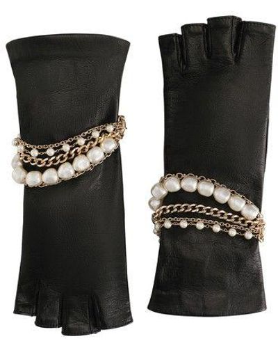 Dolce & Gabbana Nappa Leather Gloves With Bejeweled Bracelet Embellishment - Black
