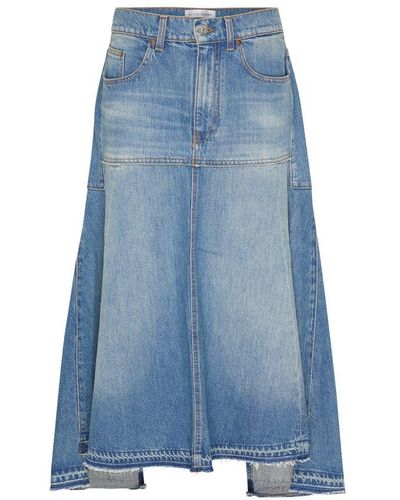 Victoria Beckham Fit & Flare Patched Denim Skirt - Blue