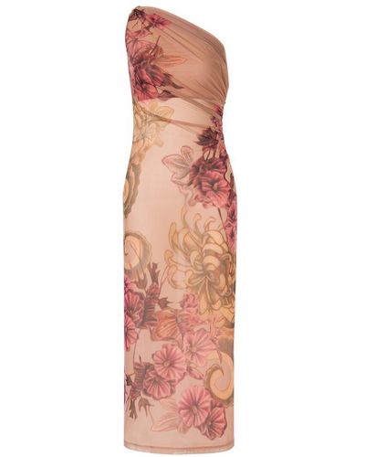 Alberta Ferretti Single-Shoulder Dress With Tattoo Print - Pink