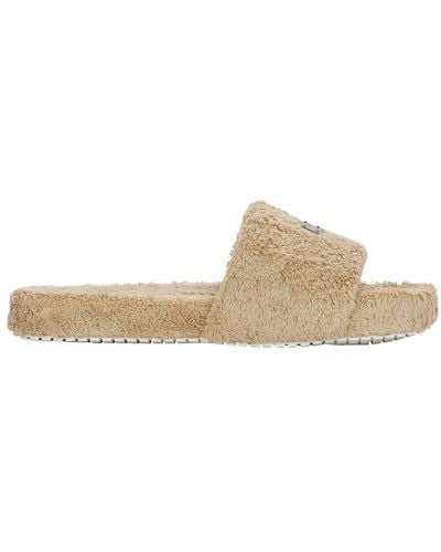 Dolce & Gabbana Terrycloth Sliders With Logo Tag - Natural