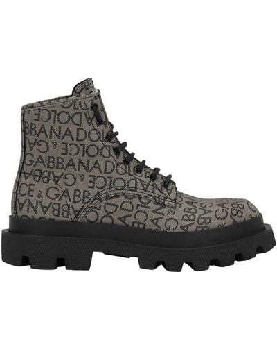 Dolce & Gabbana Coated Jacquard Ankle Boots - Grey