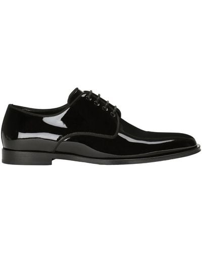 Dolce & Gabbana Glossy Patent Leather Derby Shoes - Black