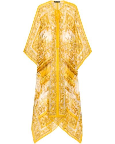 Dolce & Gabbana Langes Majolika-Kleid aus Seidenchiffon - Gelb
