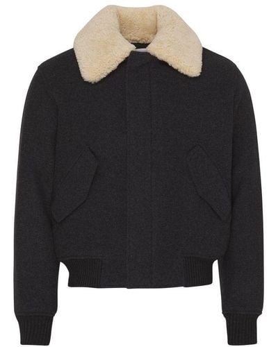 Ami Paris Shearling Collar Zipped Jacket - Black