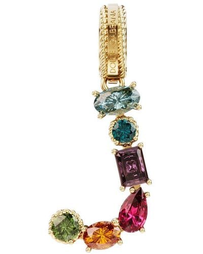 Dolce & Gabbana Rainbow Alphabet J 18 Kt Yellow Gold Charm With Multicolour Fine Gems - Green
