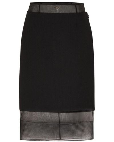 Prada Wool And Crinoline Midi Skirt - Black