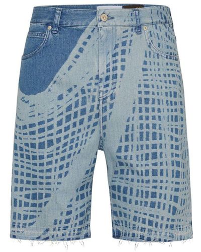 Loewe Cotton Denim Shorts With Print - Blue